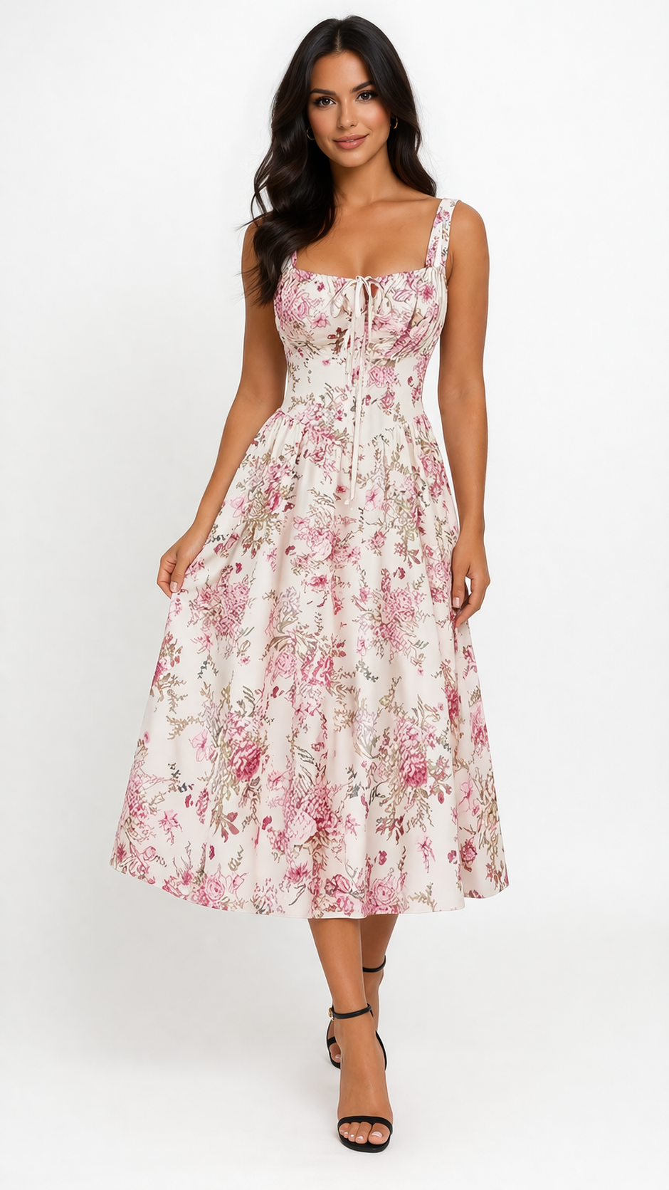Apricot Pink Floral Corset Summer Spring Dress for Women