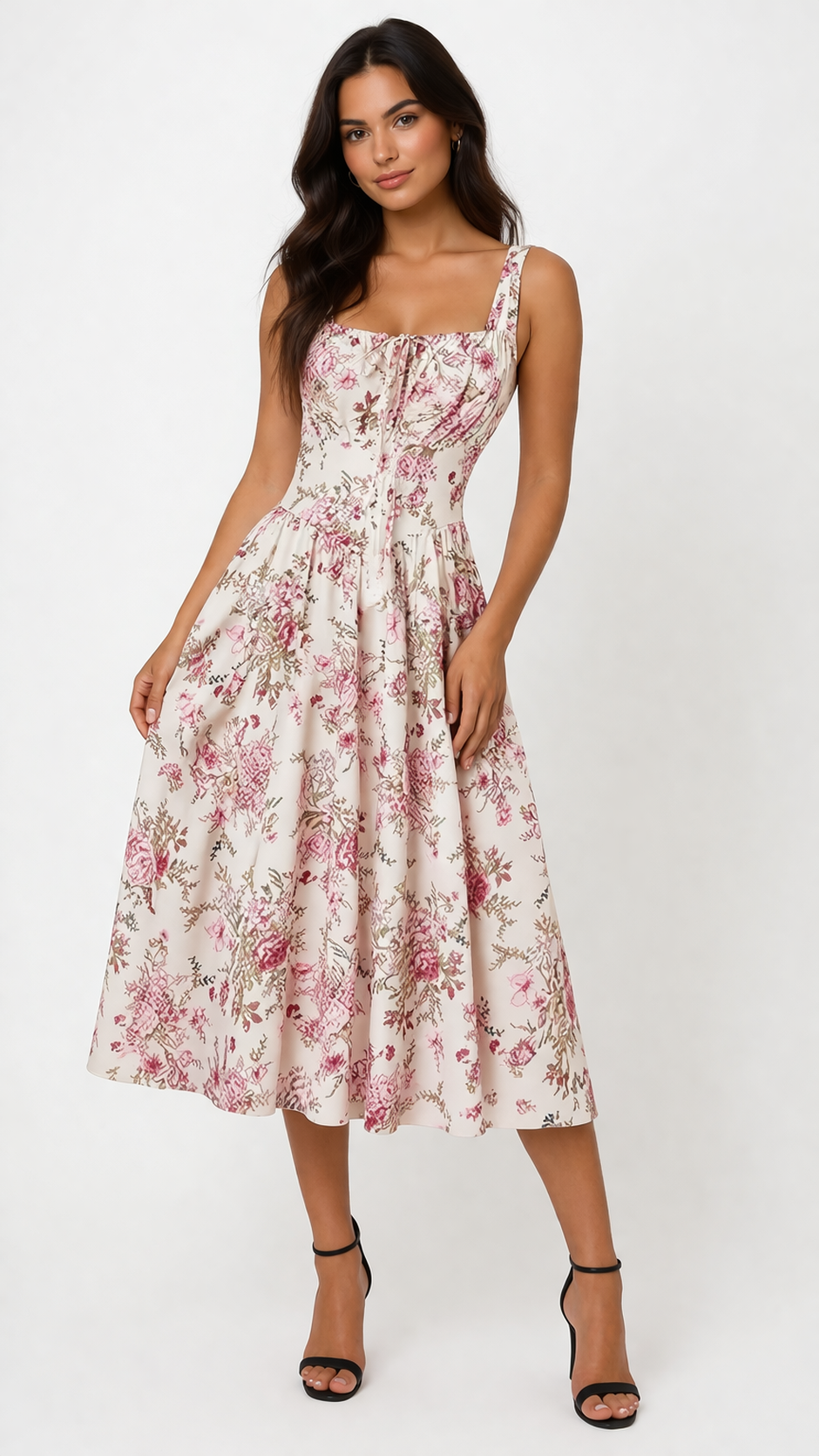 Apricot Pink Floral Corset Summer Spring Dress for Women