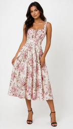 Apricot Pink Floral Corset Summer Spring Dress for Women