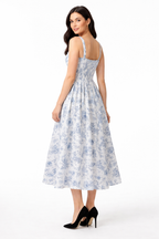 Navy White Floral Corset Summer Spring Dress for Women