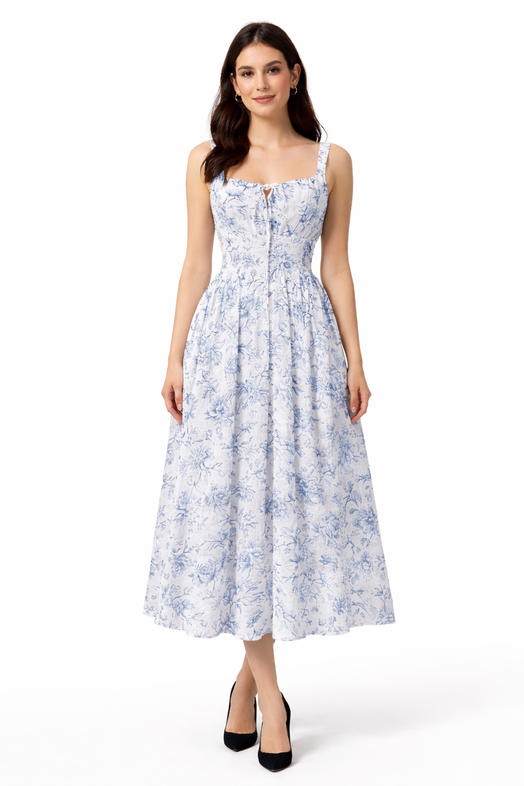 Navy White Floral Corset Summer Spring Dress for Women
