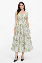 White Green Floral Corset Summer Spring Dress for Women
