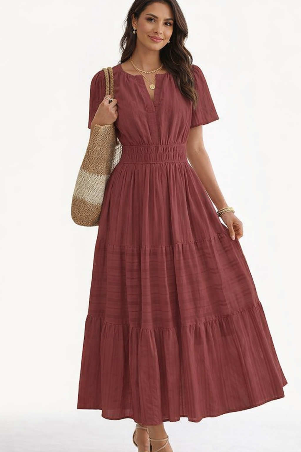 Brown Red Women’s Summer Midi and Maxi Dress – with Pockets