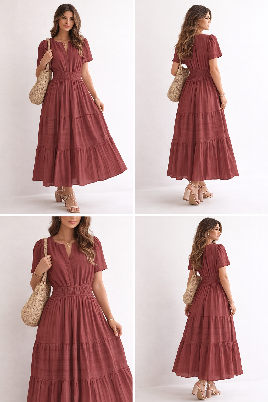 Brown Red Women’s Summer Midi and Maxi Dress – with Pockets