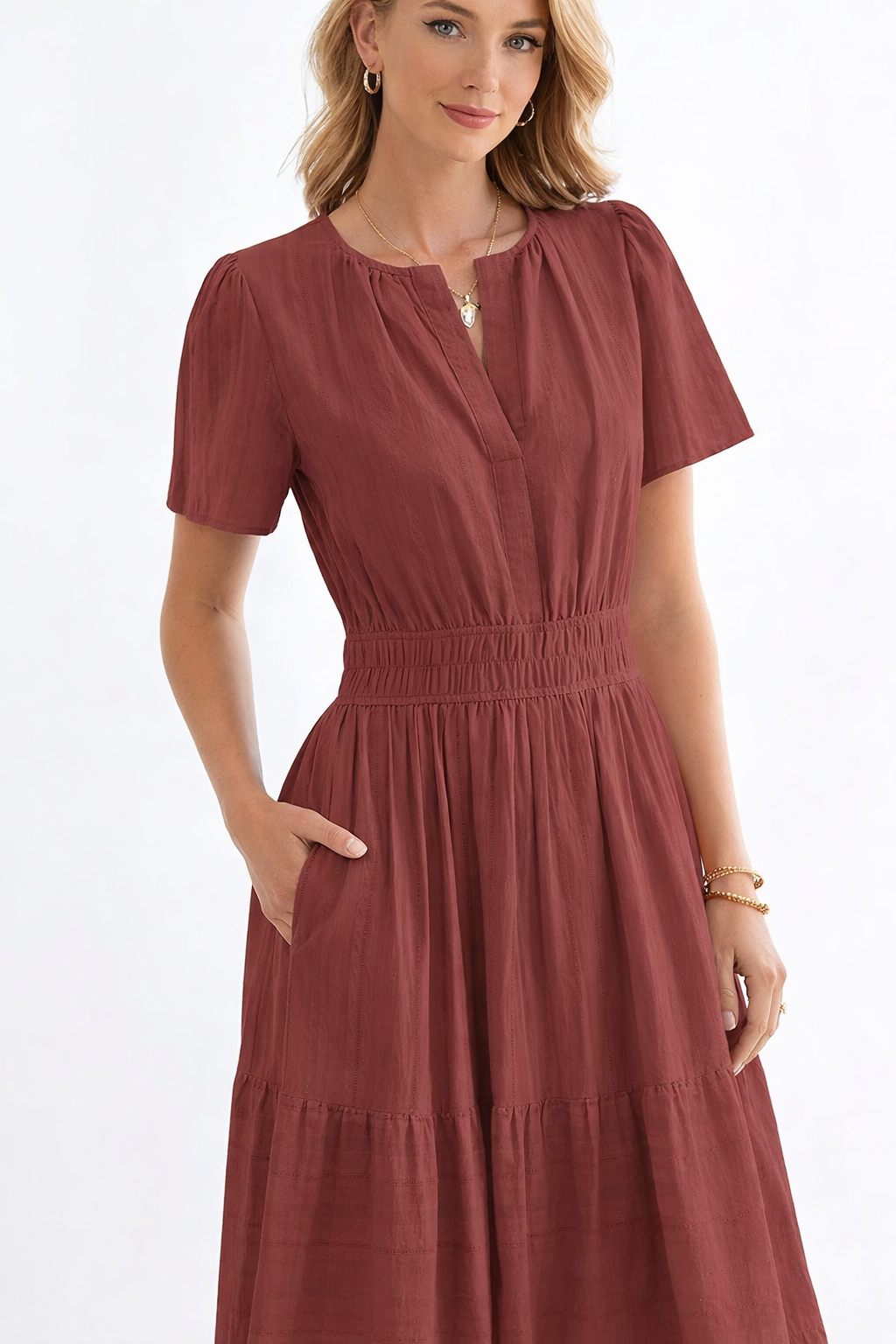 Brown Red Women’s Summer Midi and Maxi Dress – with Pockets