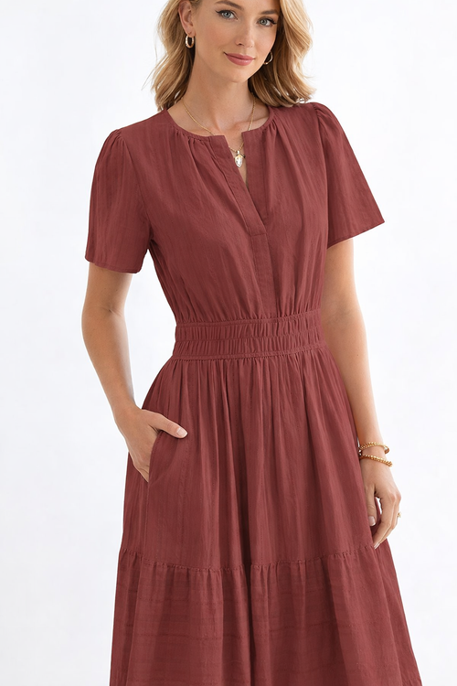 Brown Red Women’s Summer Midi and Maxi Dress – with Pockets
